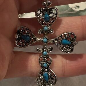 Silver and Blue Filigree Cross Pendant